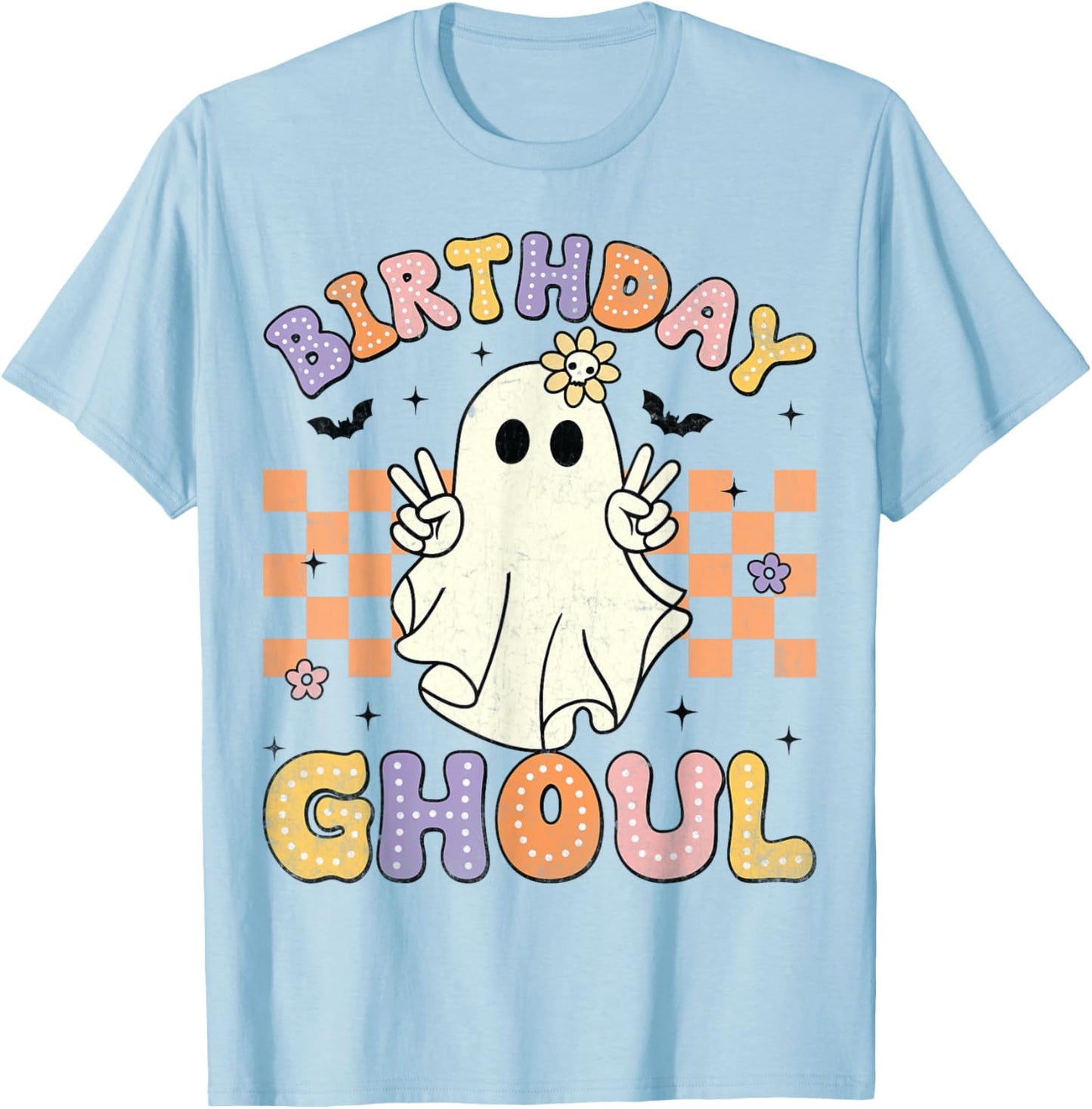 Birthday Ghoul Ghost Groovy Funny Halloween Birthday Party T-Shirt - T-Shirt | Light Blue