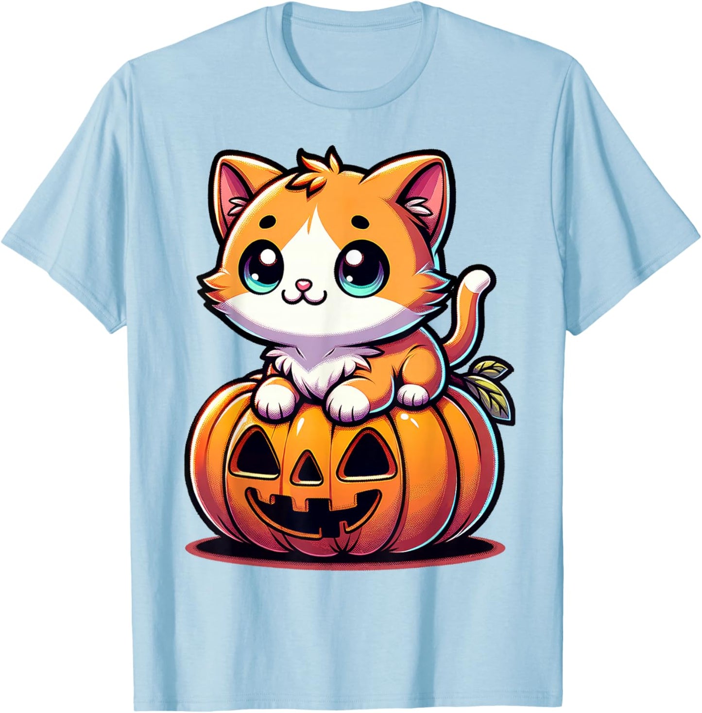 Halloween Cat Funny Fall Pumpkin Cat Lover Cute T-Shirt - T-Shirt | Light Blue