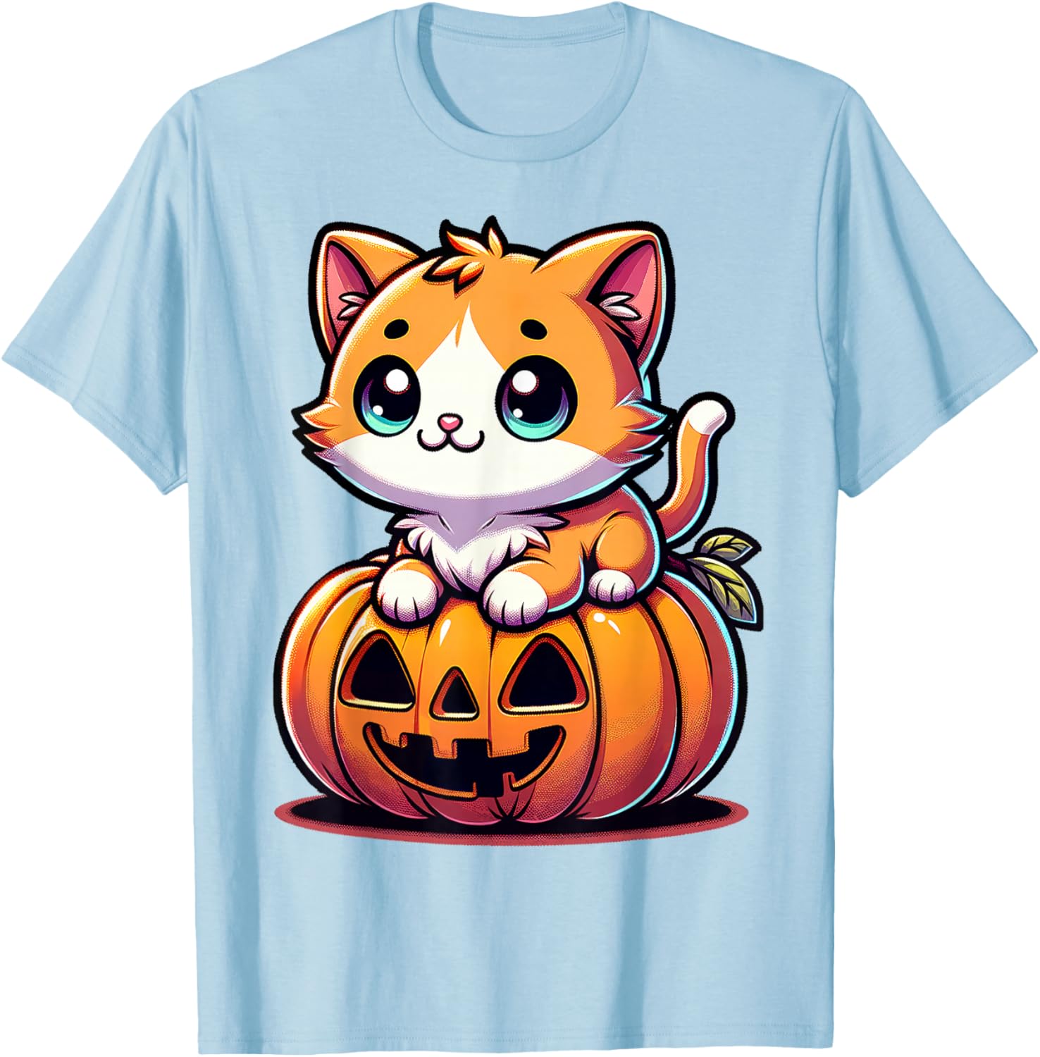 Halloween Cat Funny Fall Pumpkin Cat Lover Cute T-Shirt - T-Shirt | Light Blue