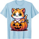 Halloween Cat Funny Fall Pumpkin Cat Lover Cute T-Shirt - T-Shirt | Light Blue
