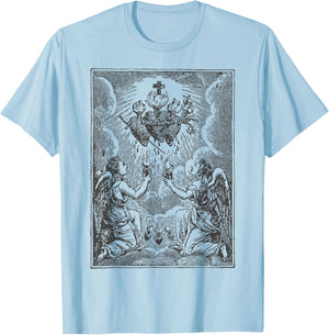 Sacred Heart of Jesus Immaculate Heart Mary Vintage Catholic T-Shirt - T-Shirt | Light Blue