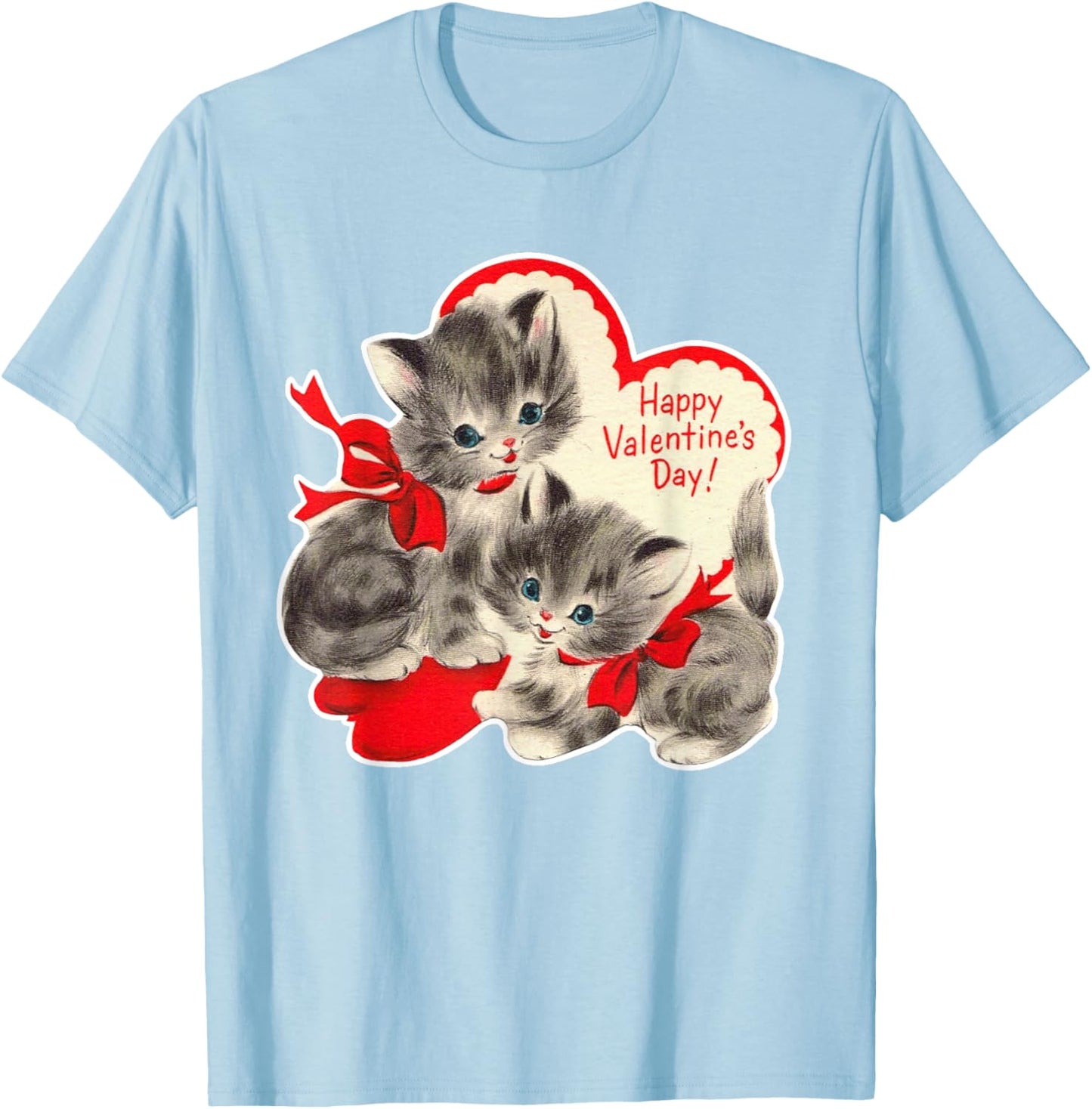 Vintage Valentine's Day Cat Kitten Kitty Retro Valentine T-Shirt - T-Shirt | Light Blue