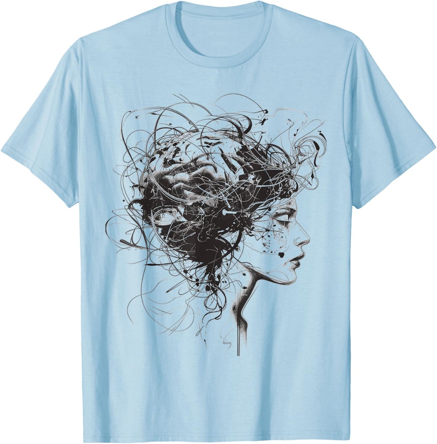 Women Face Art Drawing Human Graphic Abstract Women T-Shirt - T-Shirt | Light Blue