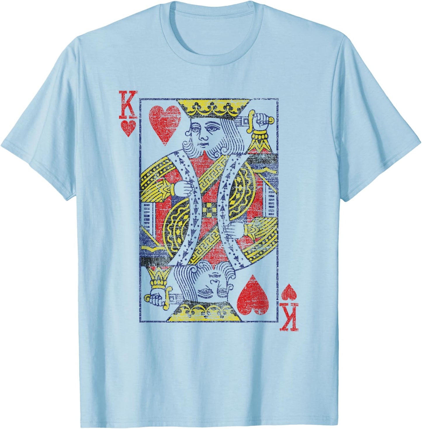 King of Hearts Playing Card Costume Poker Distressed T-Shirt - T-Shirt | Light Blue