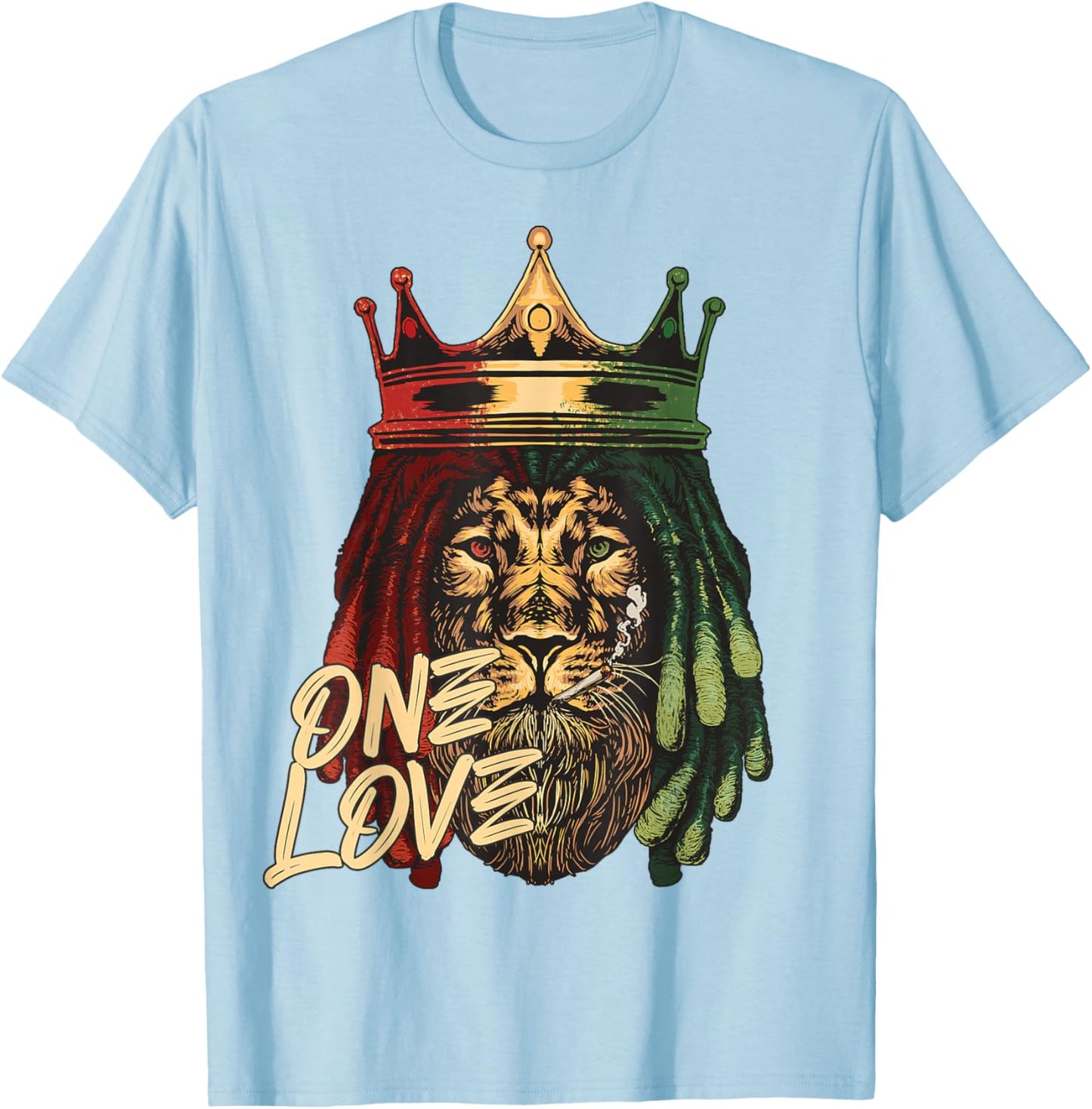 One Love Rasta Lion Jamaican Pride Reggae African T-Shirt - T-Shirt | Light Blue