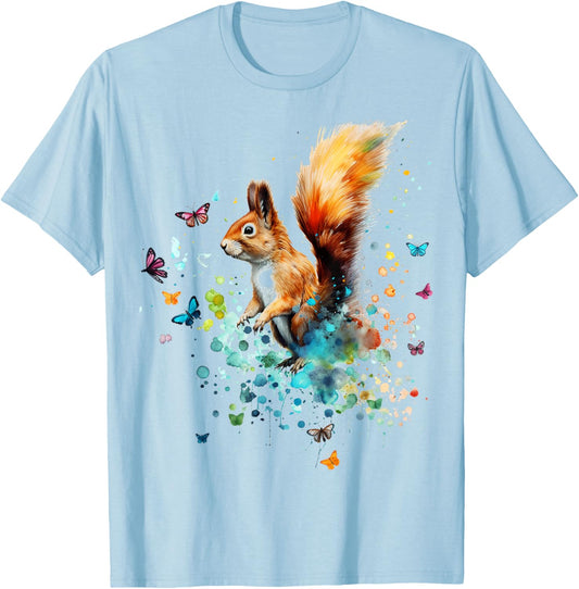 Eichhörnchen Bunte Tierkunst Buttefly Grafik Eichhörnchen T-Shirt - T-Shirt | Light Blue