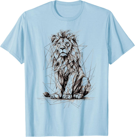 Lion Drawing Animal Polygons Motif Art Lion T-Shirt - T-Shirt | Light Blue