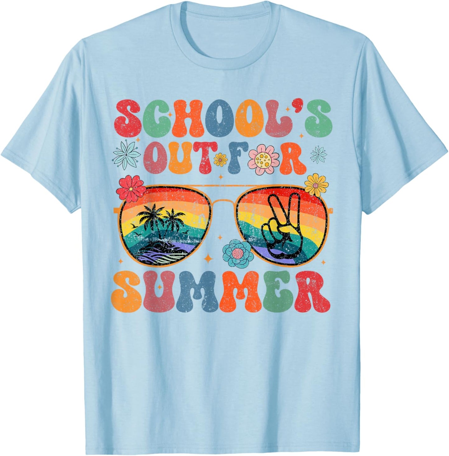 Last Day Of School Groovy School's Out For Summer Teacher T-Shirt - T-Shirt | Light Blue