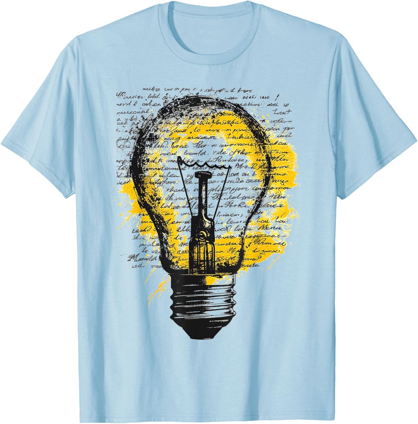 Light Bulb Text Painting Abstract Art Drawing Graphic T-Shirt - T-Shirt | Light Blue