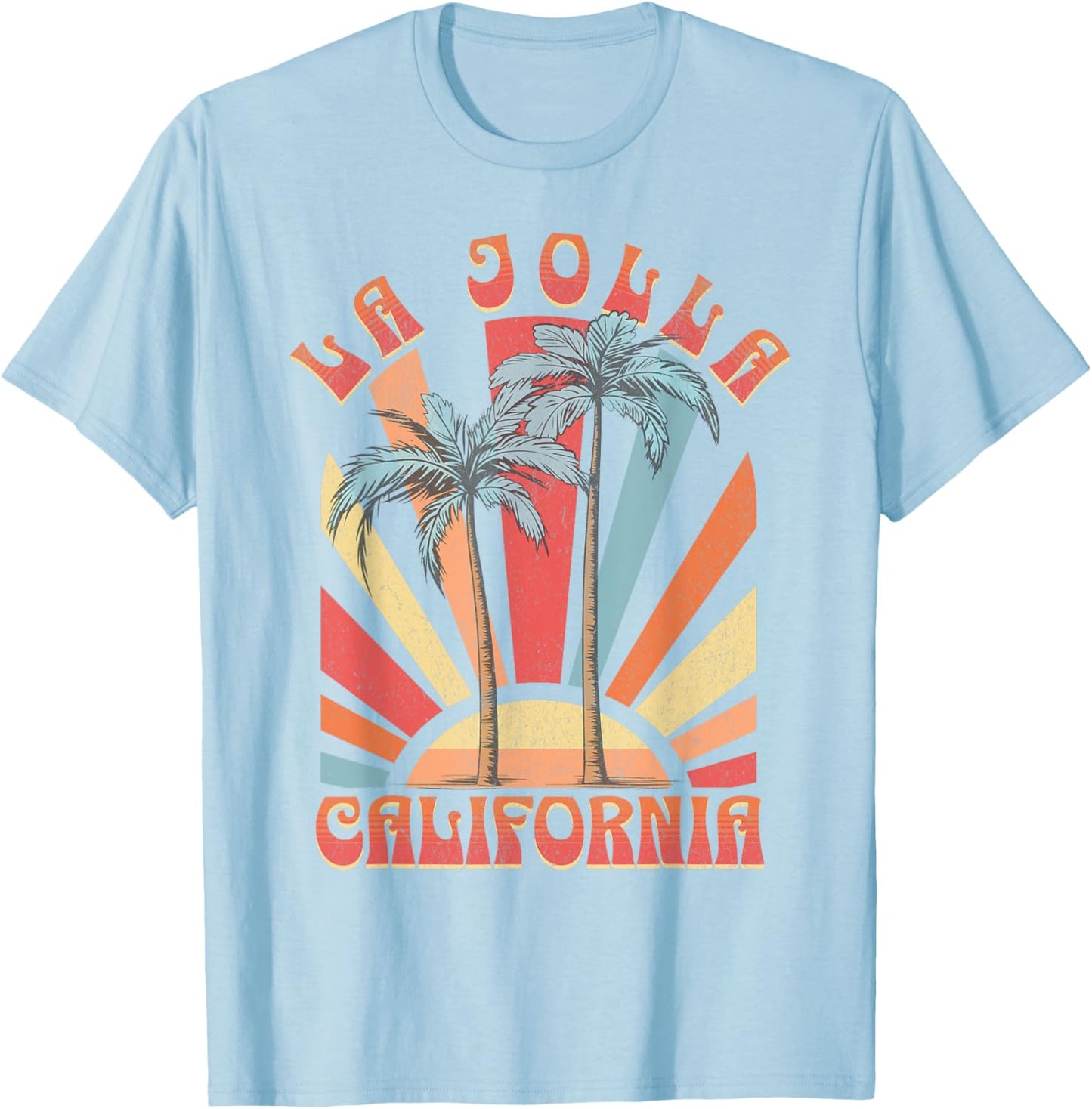 La Jolla Beach California Surfing Surf Ocean Retro - -Adults, Kids - Blue - Small - Short Sleeve T-Shirt - T-Shirt | Light Blue