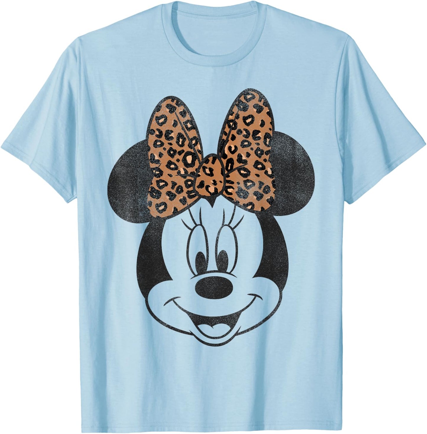 Disney Minnie Mouse Vintage Leopard Print Bow Portrait Short Sleeve T-Shirt - T-Shirt | Light Blue