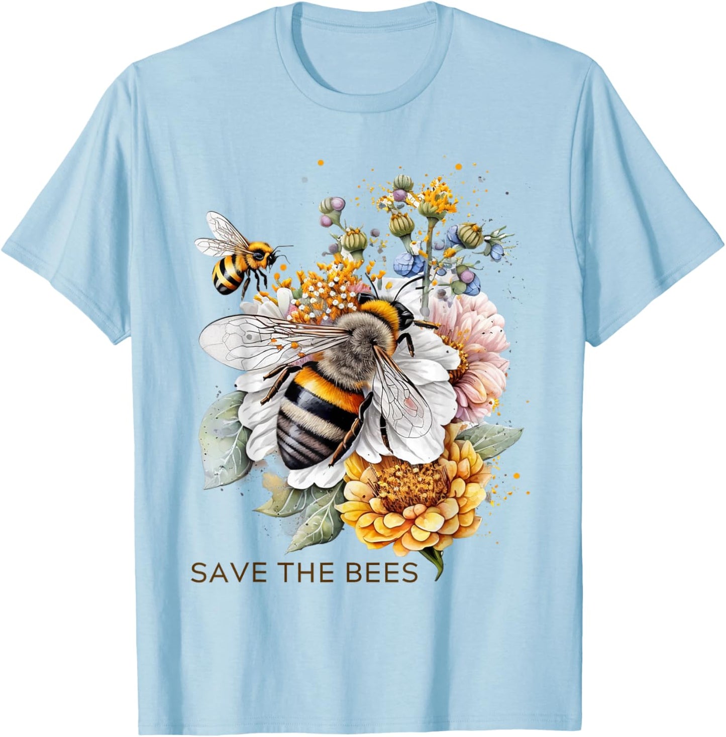 Save The Bees on Flowers Pollinators Love Bees T-Shirt - T-Shirt | Light Blue