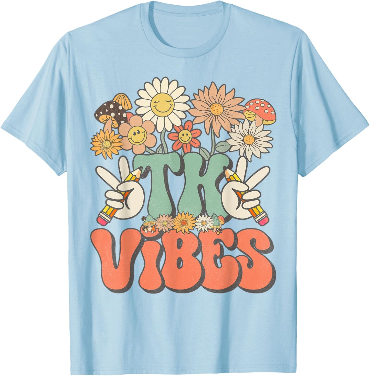 Retro Groovy Hippie Wildflower Daisy TK Teachers Girls Kids T-Shirt - T-Shirt | Light Blue