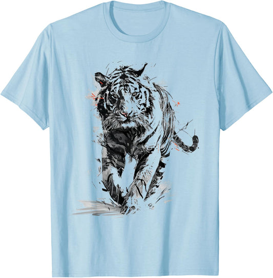 Tiger Animal Print Zoo Drawing Artwork Abstract Tiger T-Shirt - T-Shirt | Light Blue