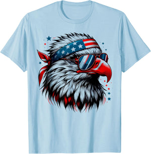 Bald Eagle Patriotic American Sunglasses Flag 4th Of July T-Shirt - T-Shirt | Light Blue