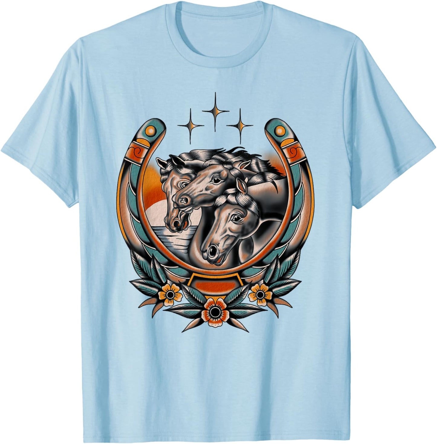 Pharaoh's Horses Vintage Traditional Tattoo Artist Flash Ink T-Shirt - T-Shirt | Light Blue