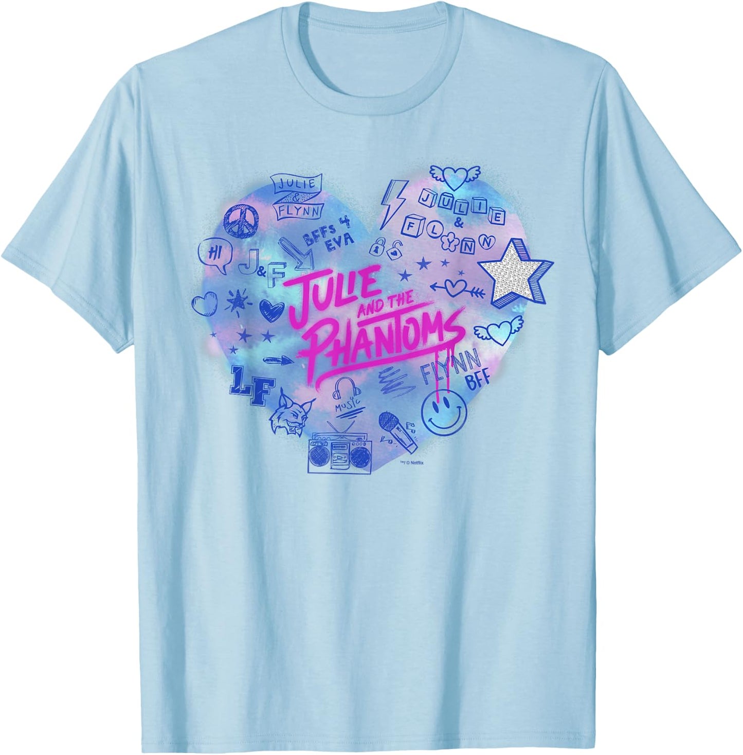Julie and The Phantoms Airbrush Heart Logo T-Shirt - T-Shirt | Light Blue