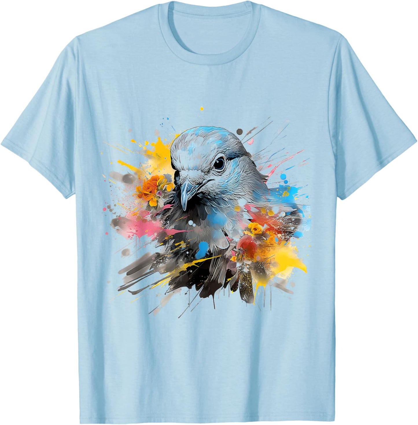 Dove Abstract Painting Art Drawing Flowers Graphic Bird T-Shirt - T-Shirt | Light Blue