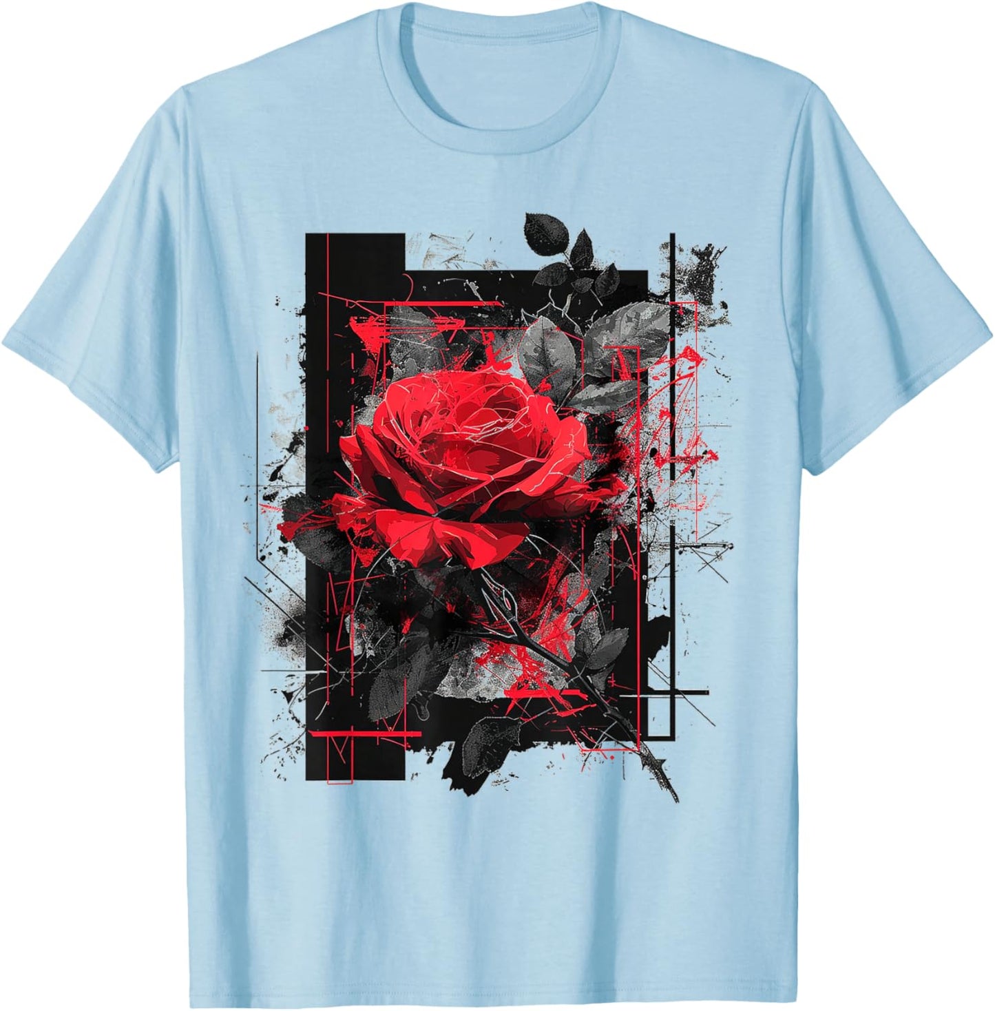 Rose Abstract Geometric Art Flower Lover Graphic Rose T-Shirt - T-Shirt | Light Blue