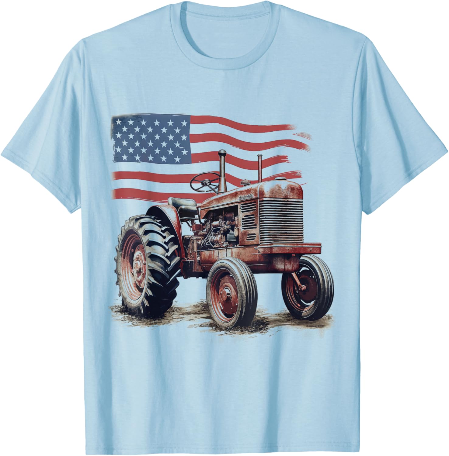 Patriotic Tractor American Flag Tractor Farmer Farm Men Boys T-Shirt - T-Shirt | Light Blue