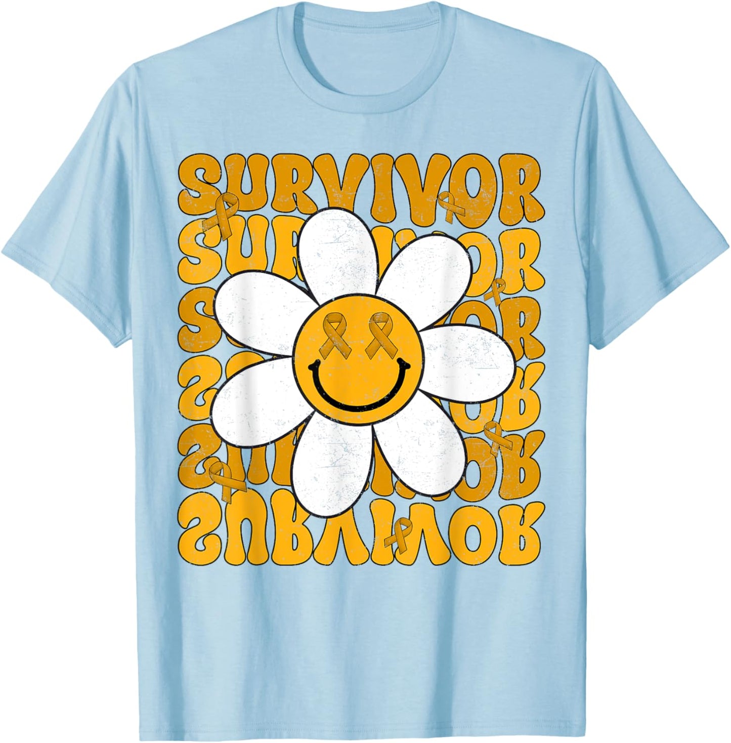 Retro Groovy Childhood Cancer Awareness Month Survivor Kids T-Shirt - T-Shirt | Light Blue
