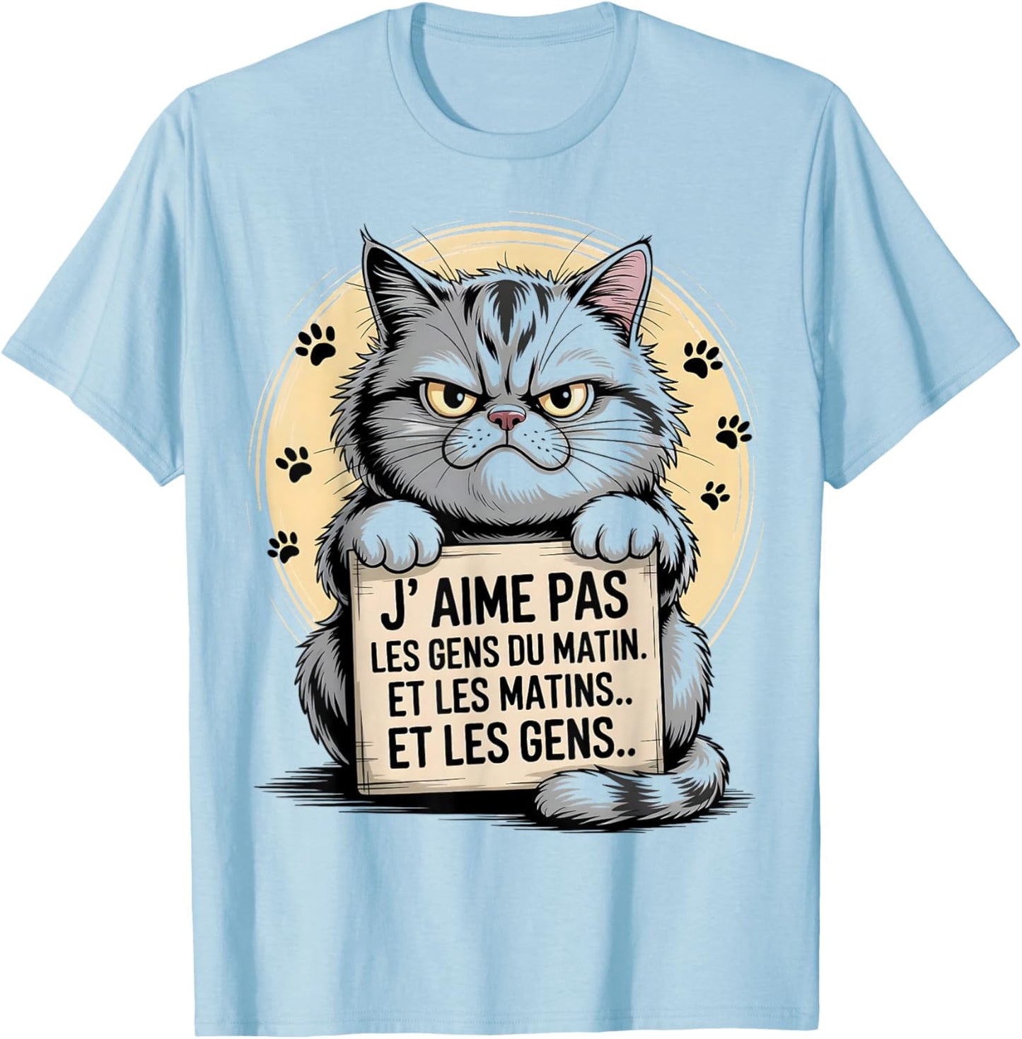 I Love Not Morning People Humor Cat Sarcasm Gift T-Shirt - T-Shirt | Light Blue