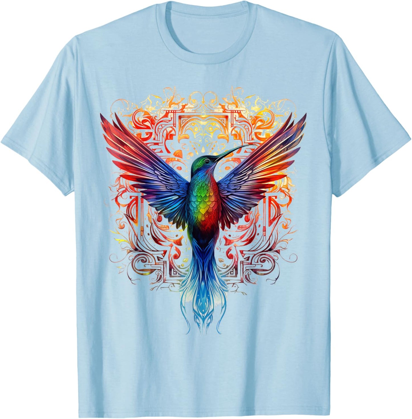Hummingbird Fantasy Mandala Graphic Animal Art Bird T-Shirt - T-Shirt | Light Blue