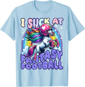 I Suck at Fantasy Football Unicorn Rainbow Loser Men T-Shirt - T-Shirt | Light Blue