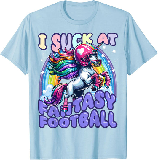 I Suck at Fantasy Football Unicorn Rainbow Loser Men T-Shirt - T-Shirt | Light Blue