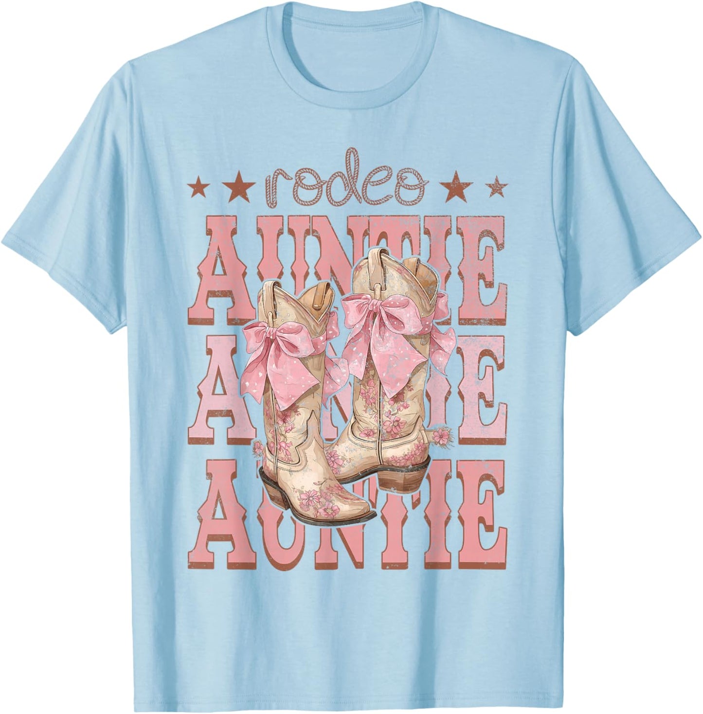 Rodeo Auntie Pink Boots Coquette Cow-Girl Birthday Party T-Shirt - T-Shirt | Light Blue