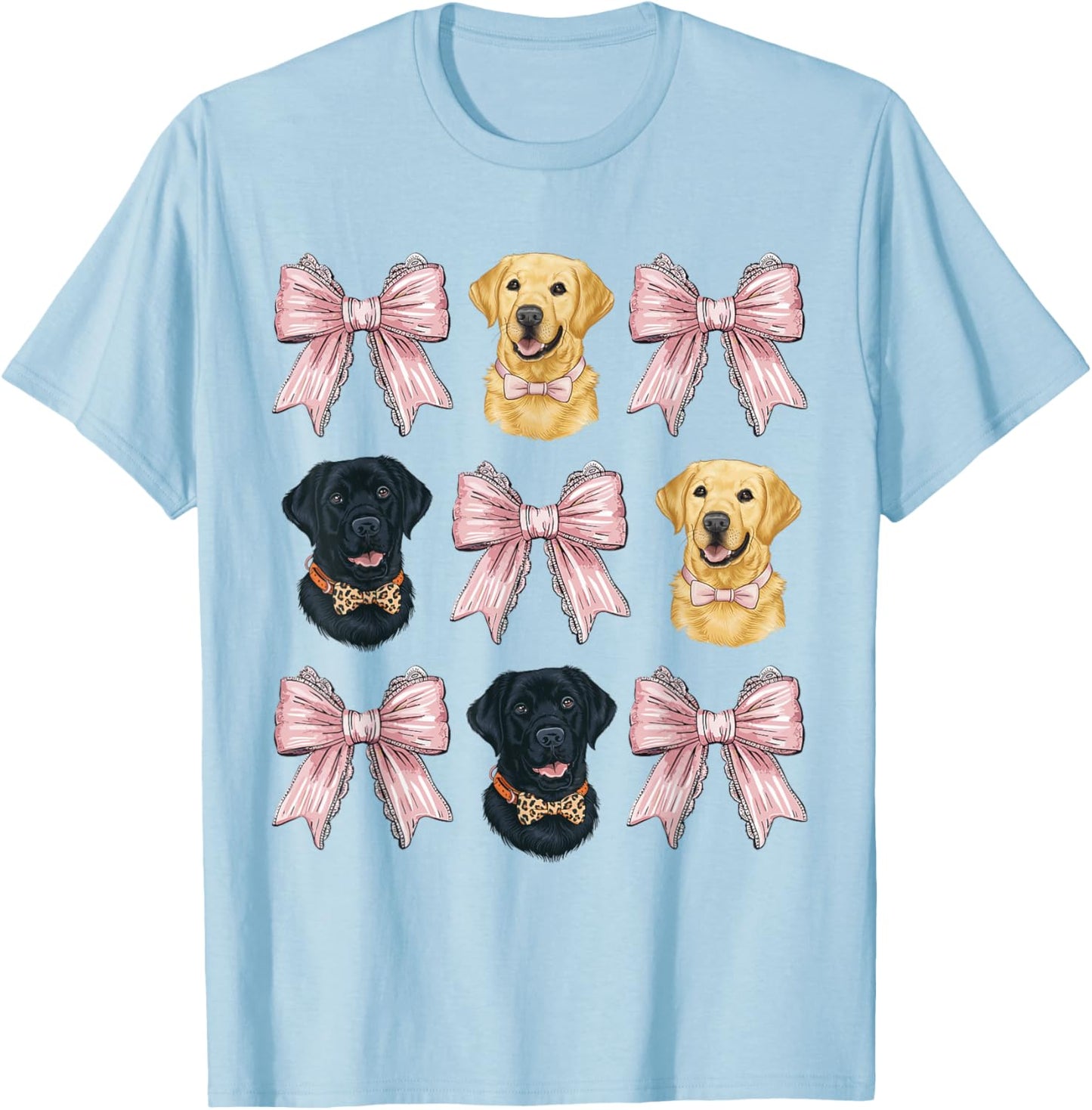 Pink Bow Coquette Yellow Black Labrador Retriever Dog Lover Women Girls Kids T-Shirt - T-Shirt | Light Blue