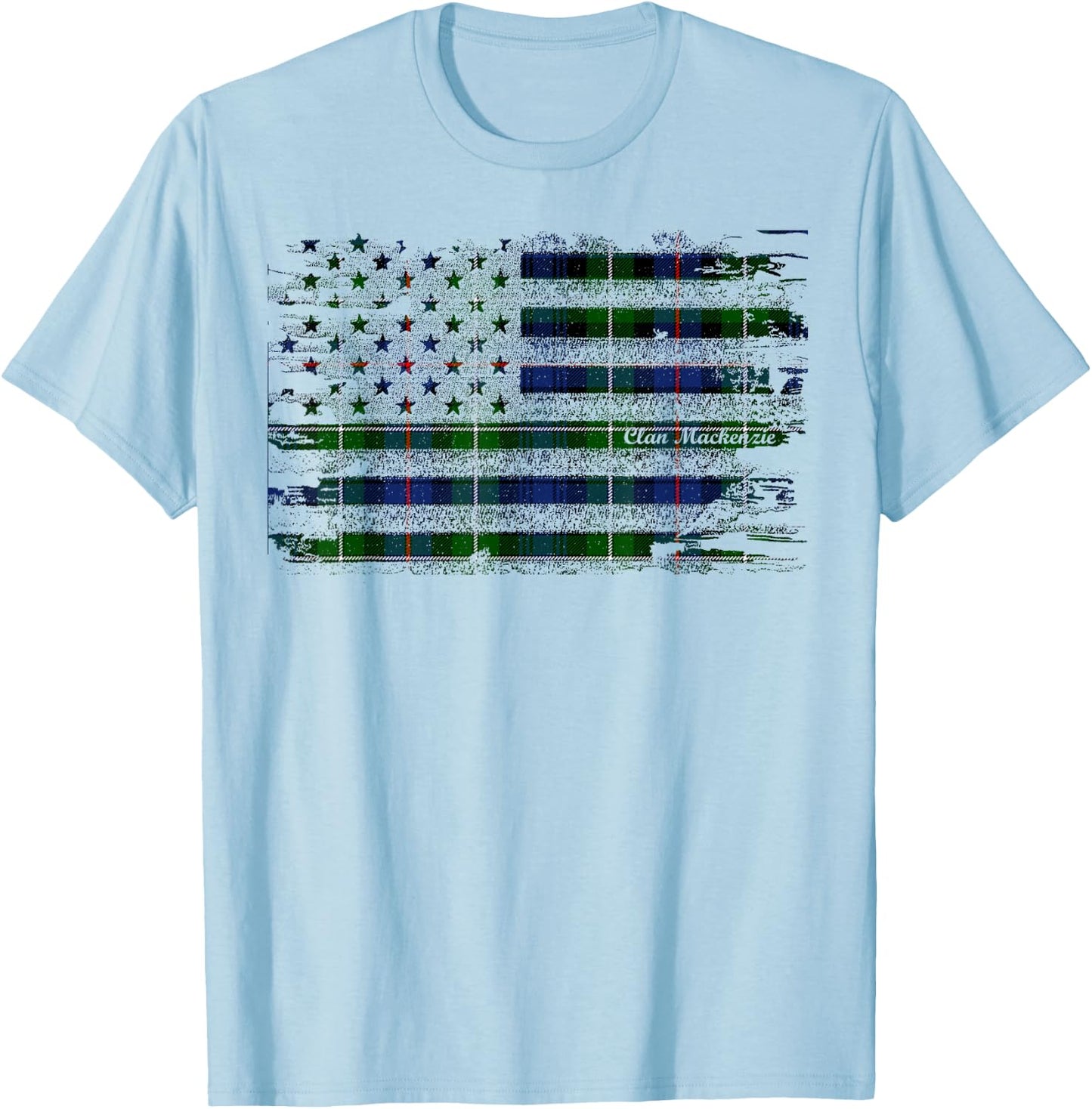 Clan Mackenzie American Flag Scottish Tartan Shirt T-Shirt - T-Shirt | Light Blue