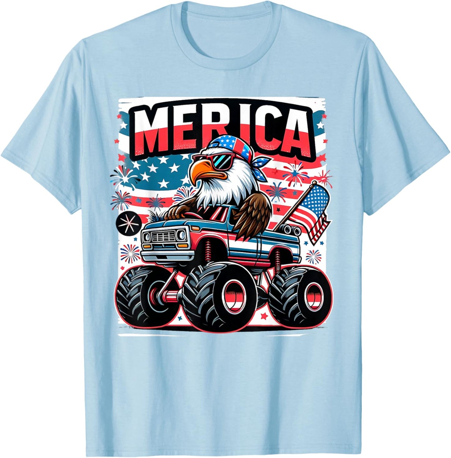 Merica 4th of July Shirts Boys Kids American Flag Eagle USA T-Shirt - T-Shirt | Light Blue