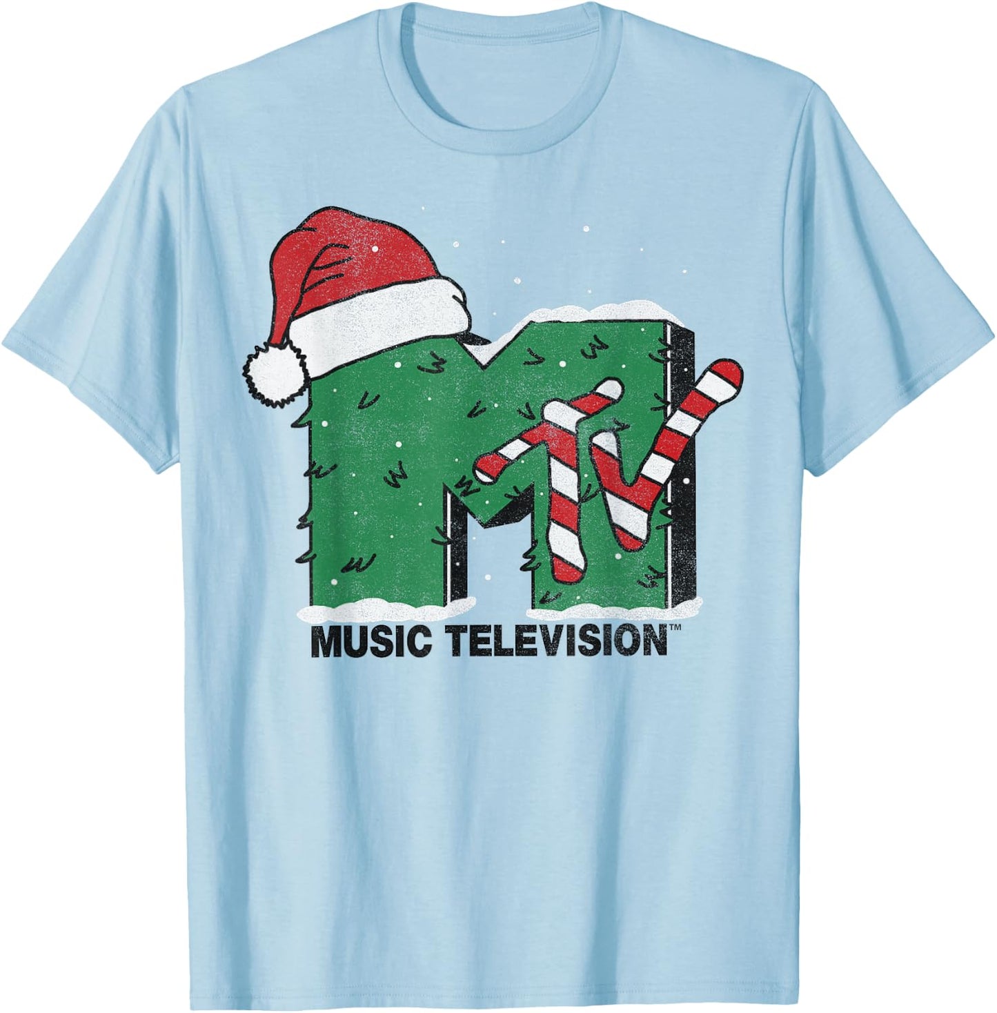 MTV Logo Christmas Tree Santa Hat Colors Graphic T-Shirt - T-Shirt | Light Blue