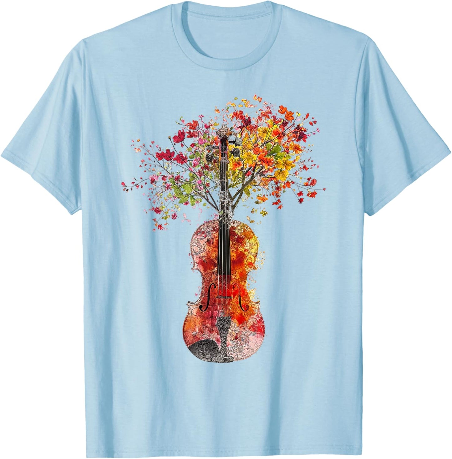 Violin Music Flowers Nature Graphic Violin T-Shirt - T-Shirt | Light Blue