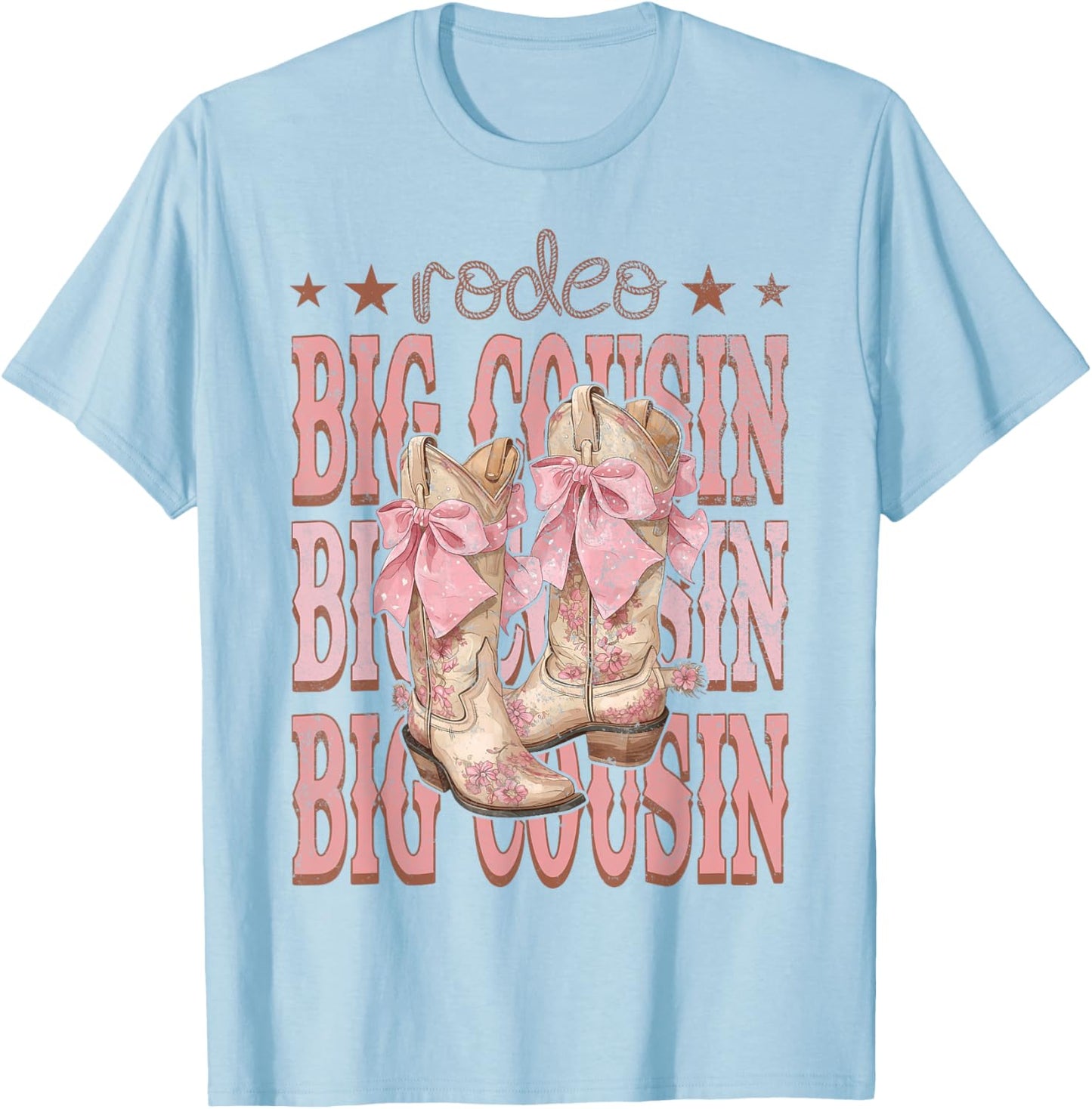 Rodeo Big Cousin Pink Boots Coquette Cow-Girl Birthday Party T-Shirt - T-Shirt | Light Blue
