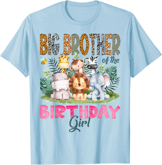 Big Brother Of The Birthday Girl Safari Jungle Animal Lover T-Shirt - T-Shirt | Light Blue