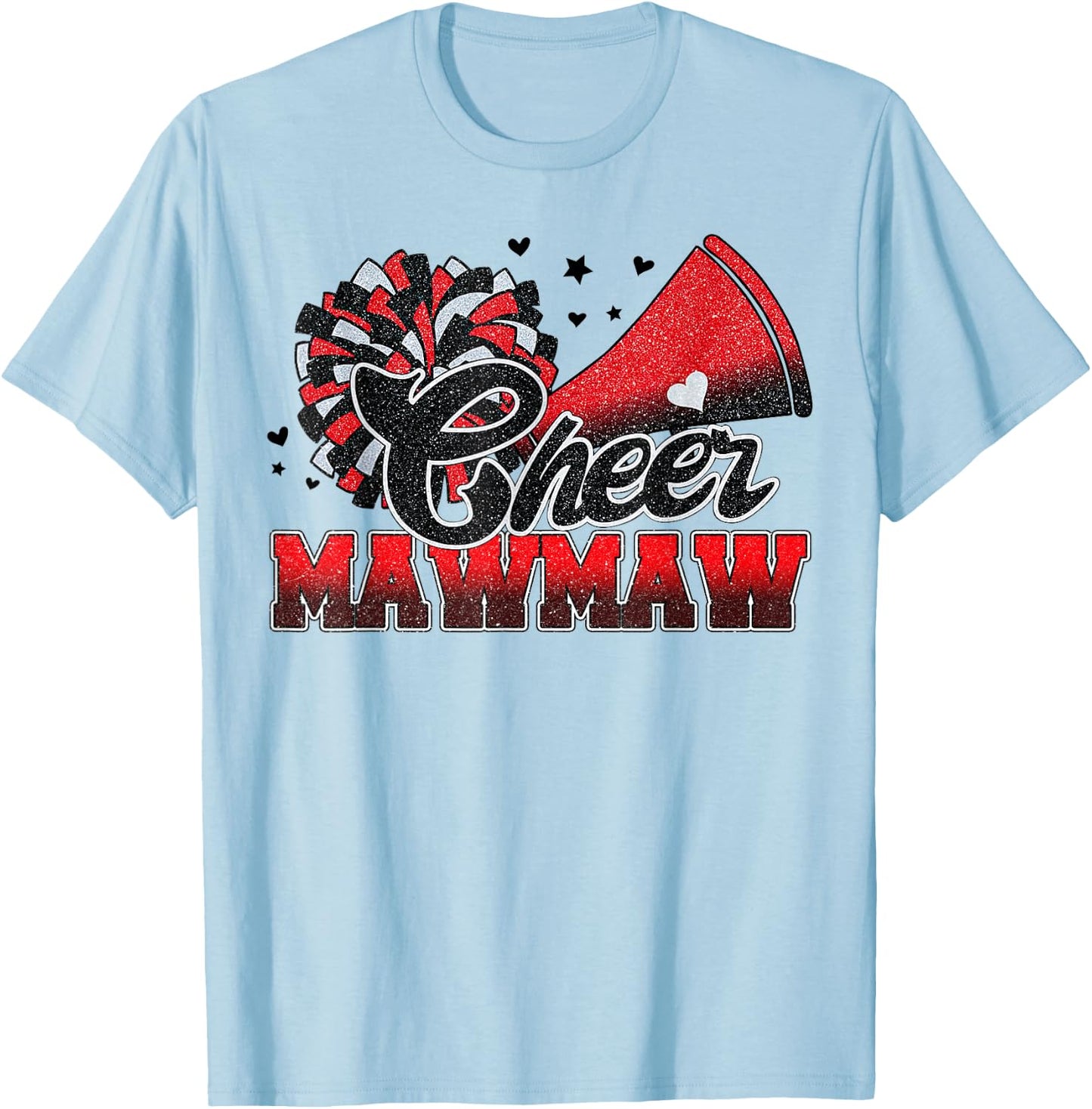 Cheer Mawmaw Cheer Leader Gift Biggest Fan Black Red Pom Pom T-Shirt - T-Shirt | Light Blue