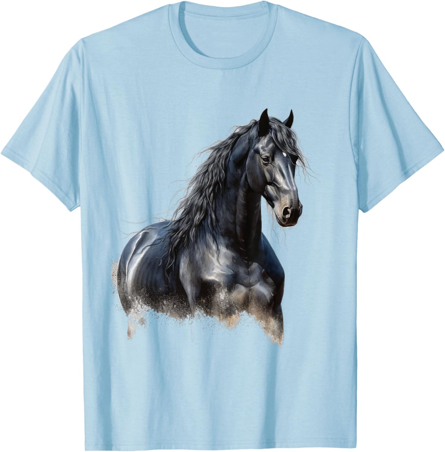 Horse paint Equestrian Friesian Horse Beautiful Watercolor T-Shirt - T-Shirt | Light Blue