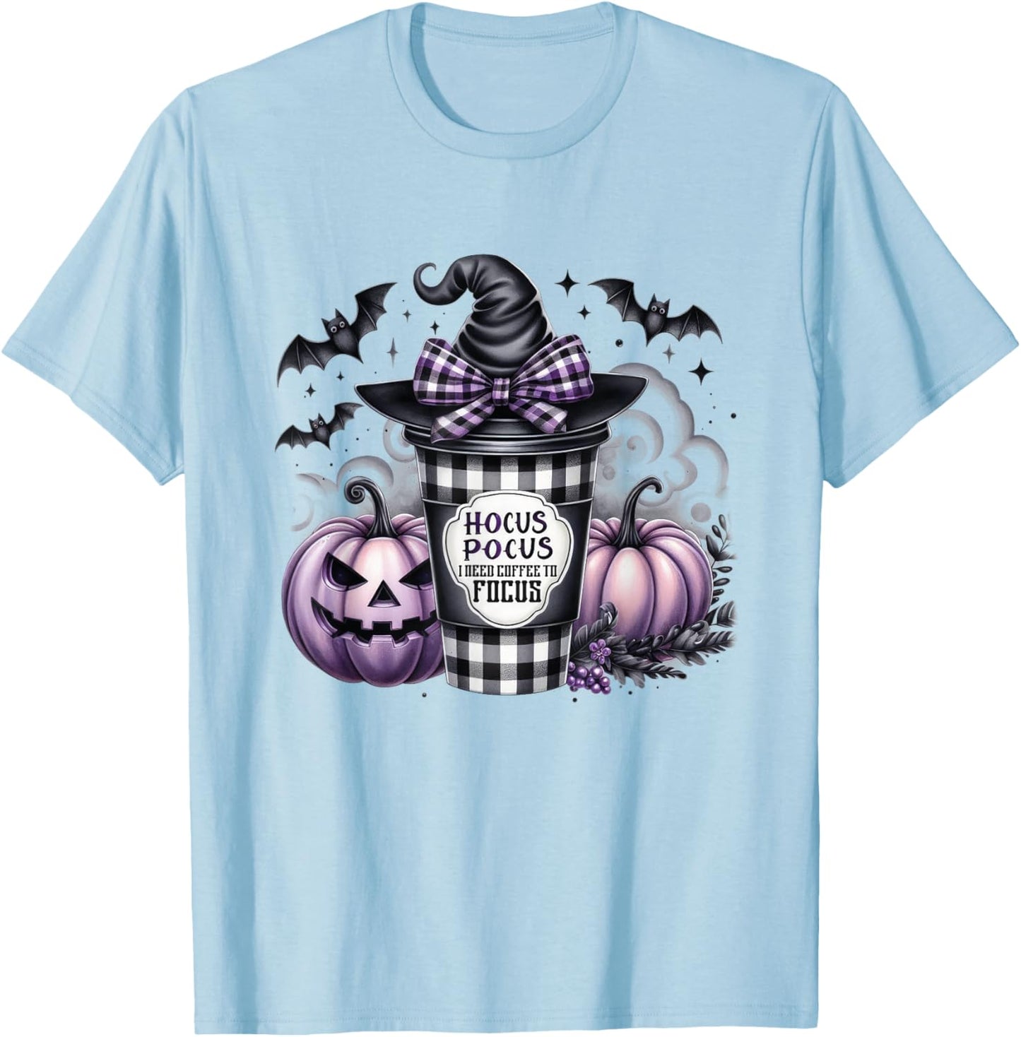Hocus Pocus I Need Coffee To Focus Halloween Witch Costume T-Shirt - T-Shirt | Light Blue