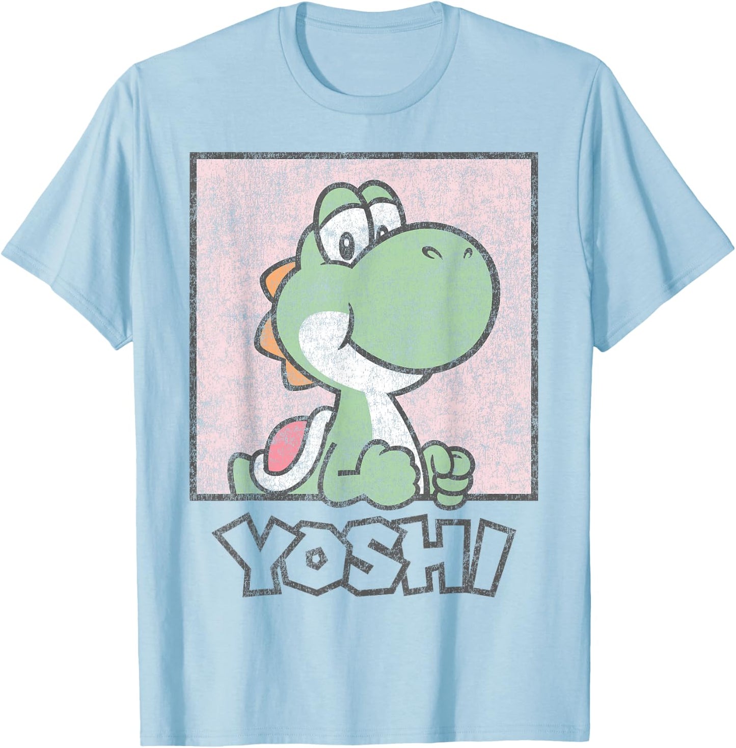 Super Mario Yoshi Simple Faded Pastel Pink Portrait T-Shirt - T-Shirt | Light Blue