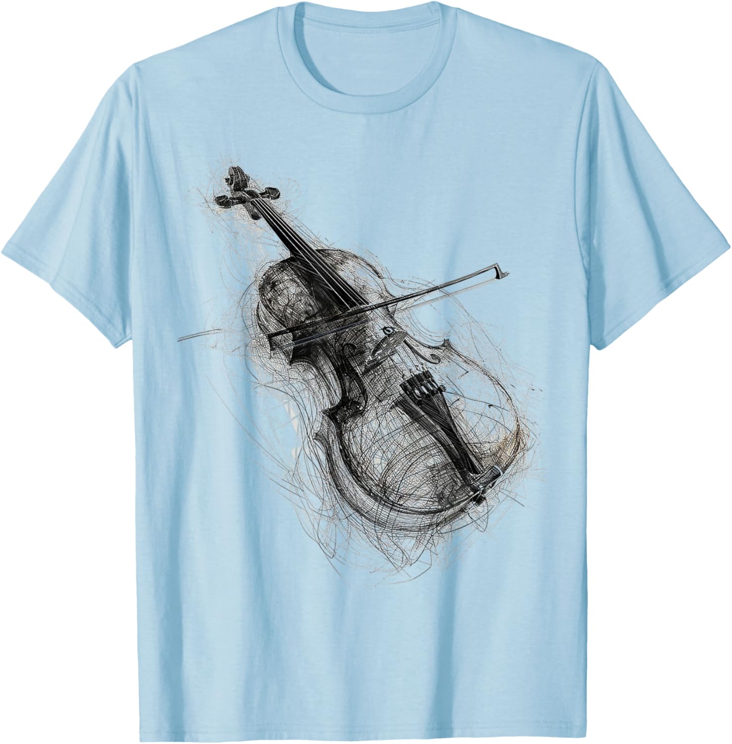 Violin Drawing Art Illustration Abstract Graphic Violin T-Shirt - T-Shirt | Light Blue