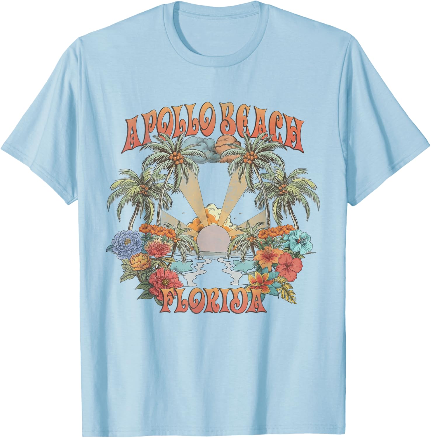 Vintage Apollo Beach Florida Tropical Sunset Groovy T-Shirt - T-Shirt | Light Blue