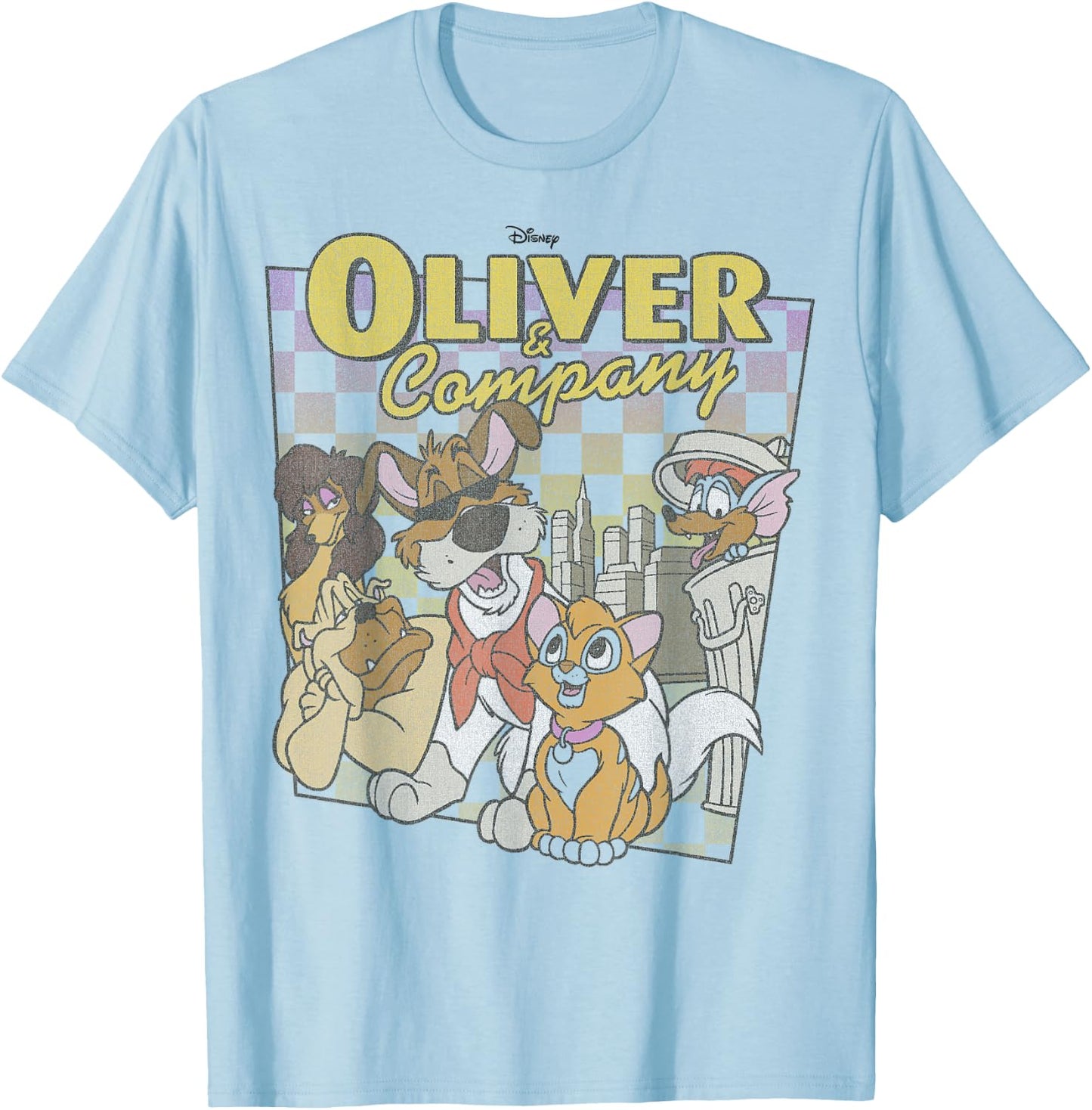 Disney Oliver & Company Checkerboard Poster T-Shirt - T-Shirt | Light Blue