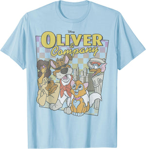 Disney Oliver & Company Checkerboard Poster T-Shirt - T-Shirt | Light Blue
