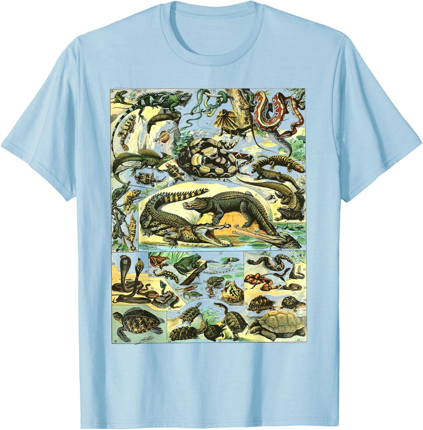 Reptiles Collection Table Turtle Snake Species Vintage T-Shirt - T-Shirt | Light Blue
