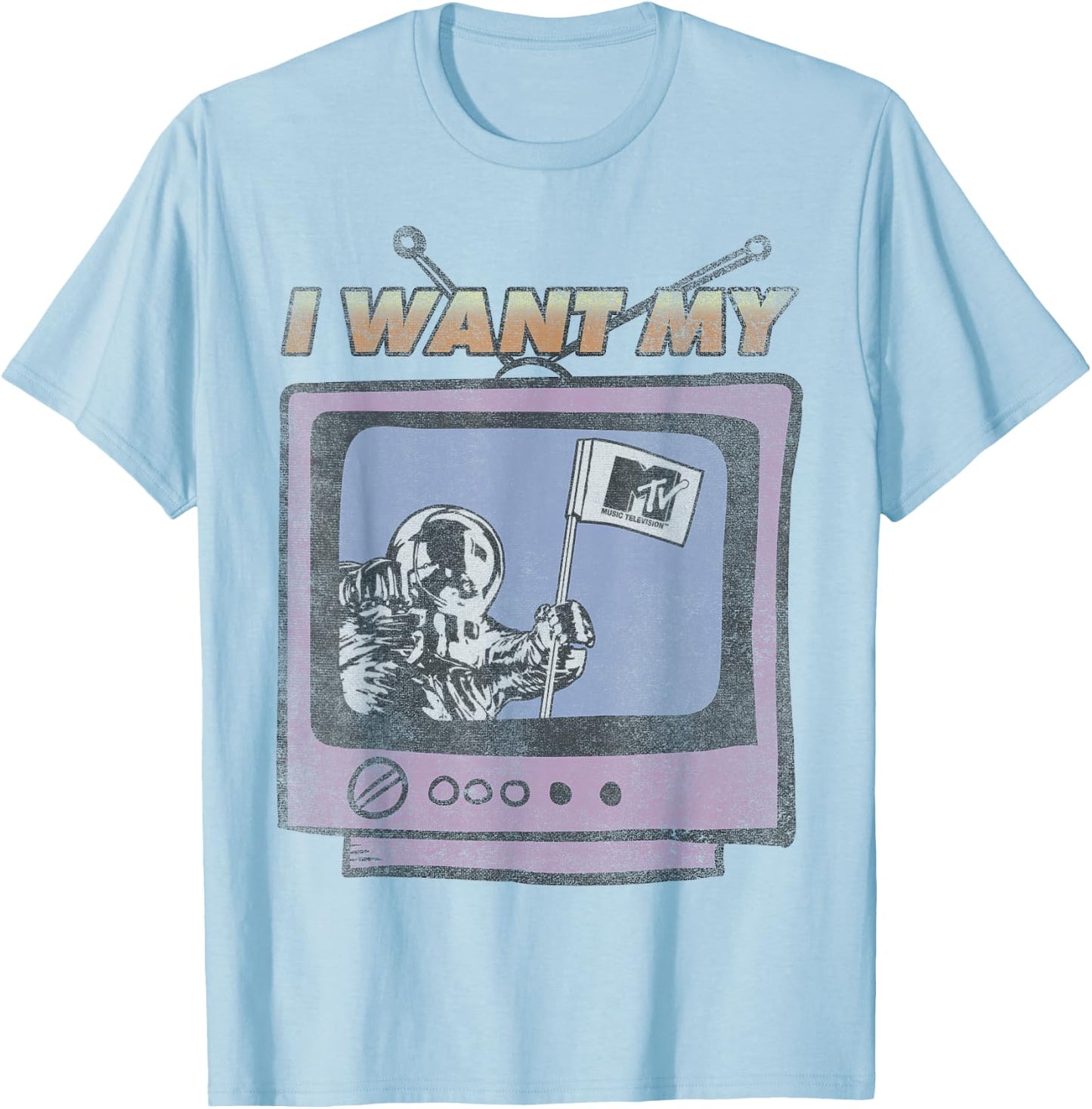 MTV I Want My MTV Moon Man TV Logo T-Shirt - T-Shirt | Light Blue