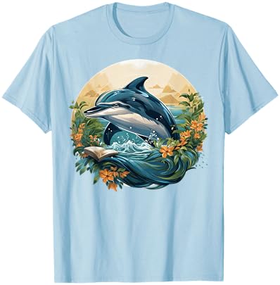 Dolphin Reading Book T-Shirt - T-Shirt | Light Blue