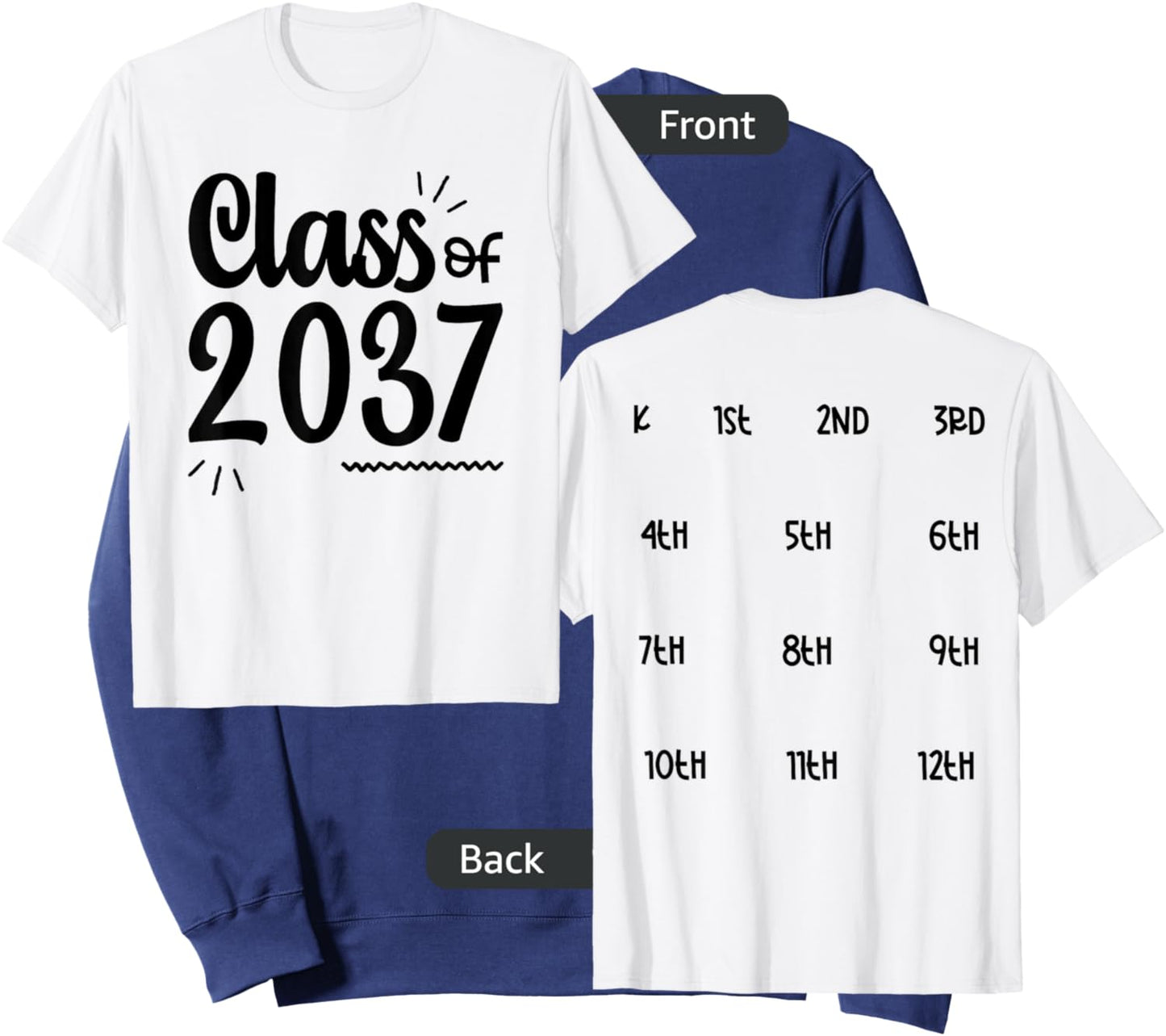 Class of 2037 Grow with Me Handprints On Back K to 12 Grade Sweatshirt - Sweatshirt | Navy