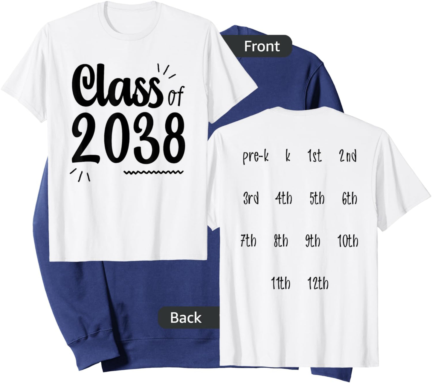 Class of 2038 Grow with Me Handprints On Back Pre-K to 12 Sweatshirt - Sweatshirt | Navy